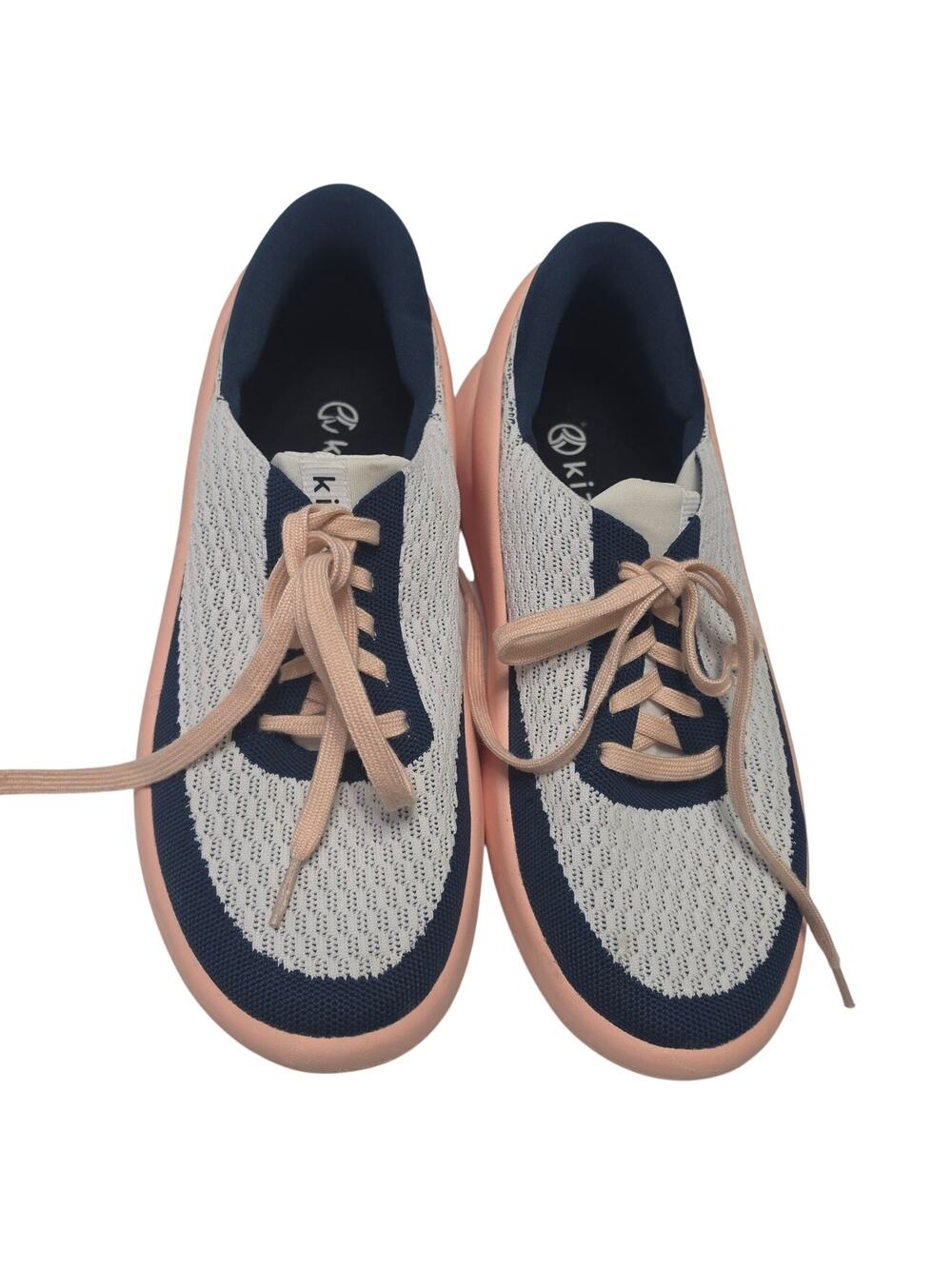 Kizik Hands Free Sneakers Women’s 9.5 Men’s 8 Cream Navy Peach Knit